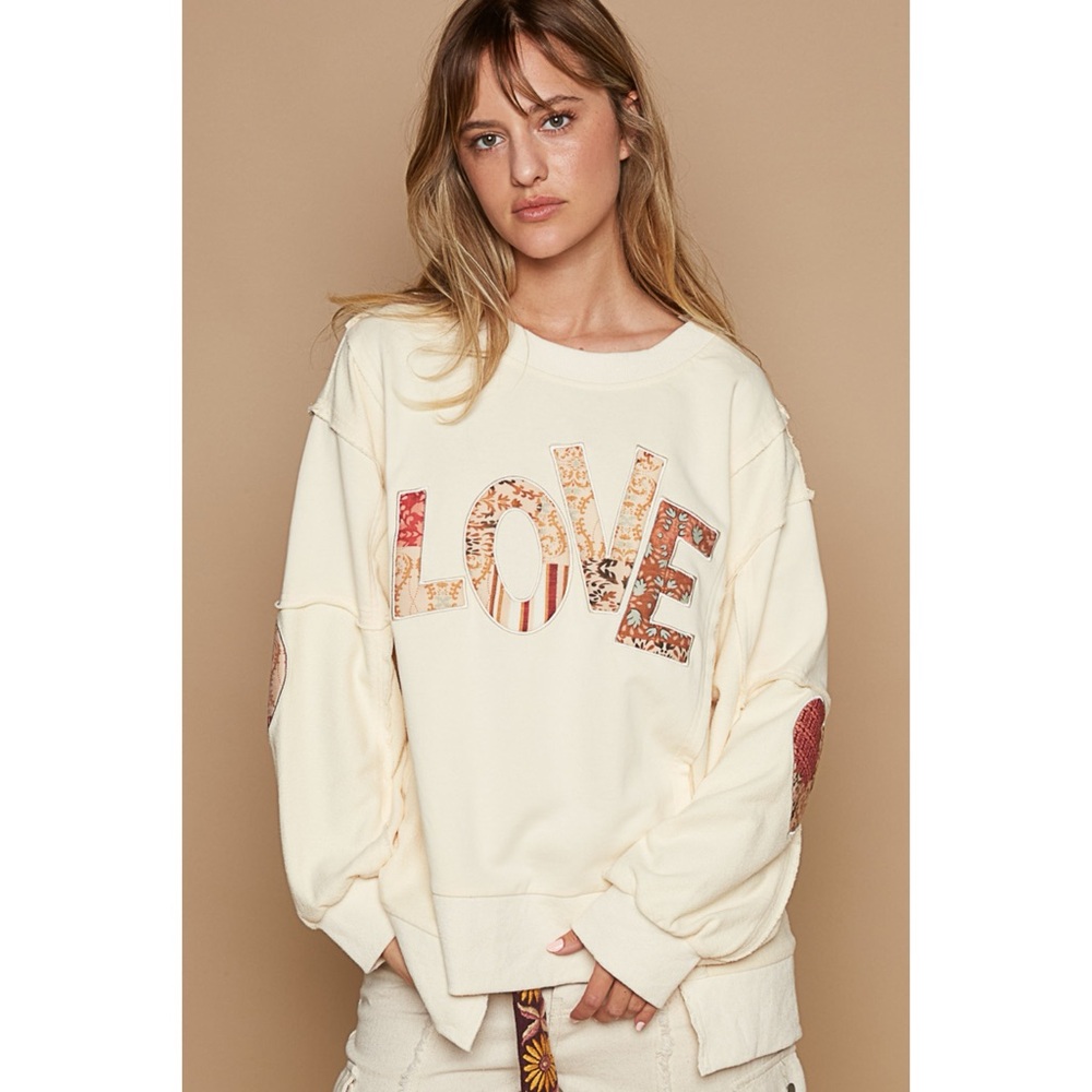 POL Love Letter Patch Relaxed Fit Sweatshirt in Cream